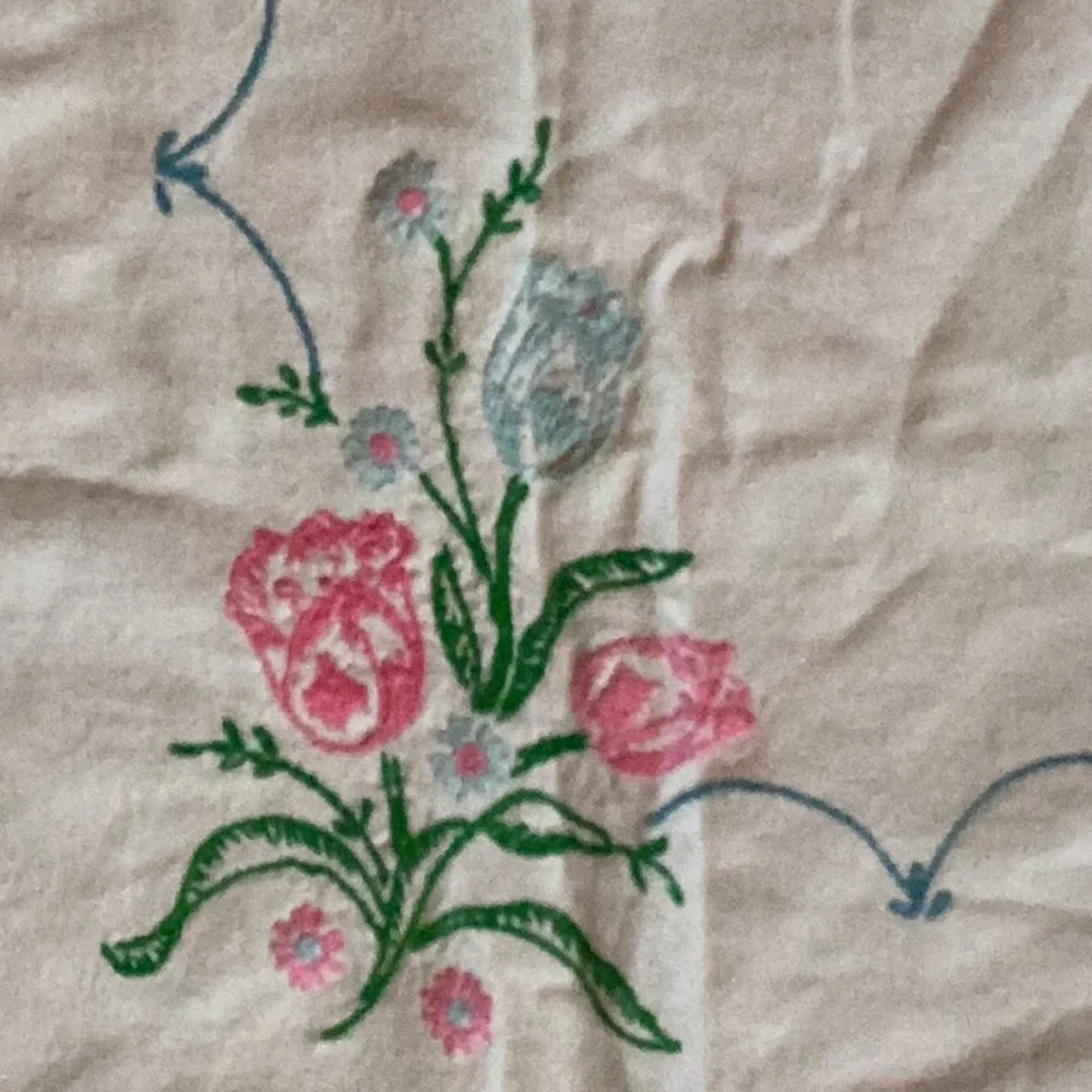 TABLECLOTH LOVINGLY MADE  Vintage FLORAL EMBROIDERED 41” X 35” VNPLVC